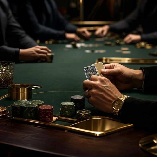 Joueurs autour d'une table de poker feutrée